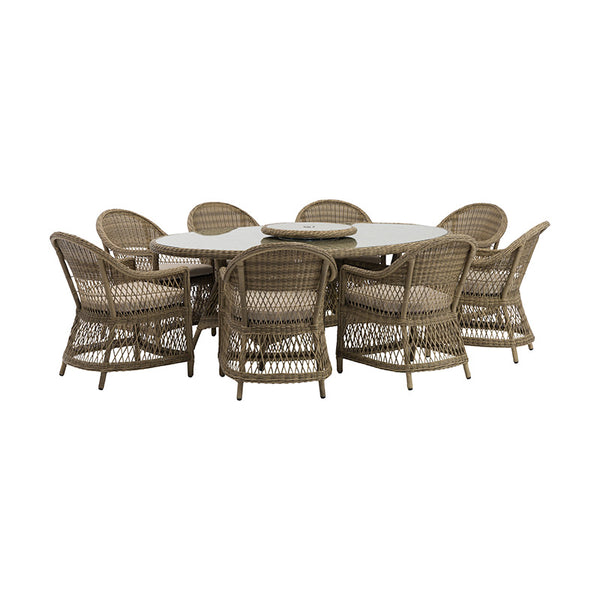 Bramblecrest RHS Rosemoor Rattan 8 Seat Elliptical Outdoor Dining Set with Lazy Susan, 3m Parasol &amp; Base image 4