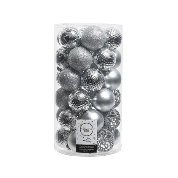 Decoris Shatterproof Baubles in Silver (Pack of 37) image 0