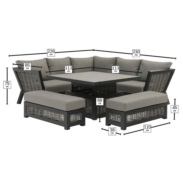 Bramblecrest Tuscan Corner Sofa Set with Square Adjustable Table & 2 Dining Benches image 6