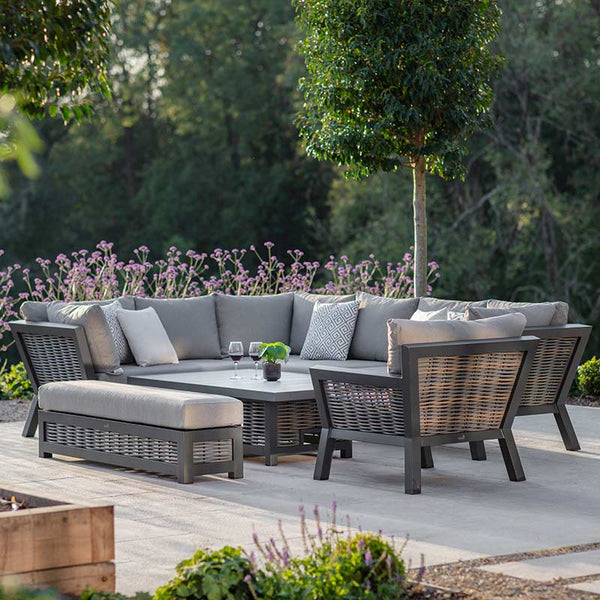 Bramblecrest Tuscan L-Shape Modular Sofa Set with Rectangular Adjustable Table, Long Bench &amp; Sofa Chair image 1