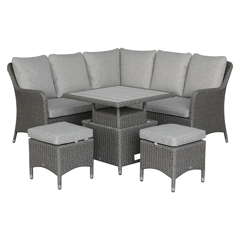 Bramblecrest Tetbury Mini Corner Sofa Set in Pewter with Dual Height Table &amp; 2 Stools image 0
