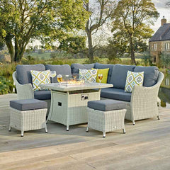 Bramblecrest Monterey Rattan Mini Corner Sofa Set in Dove Grey with Firepit Table image 0