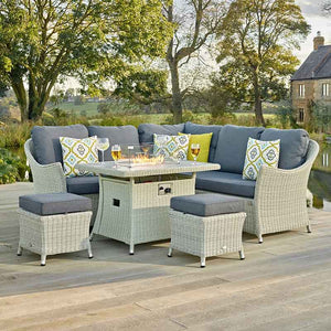 Bramblecrest Monterey Rattan Mini Corner Sofa Set in Dove Grey with Firepit Table image 0