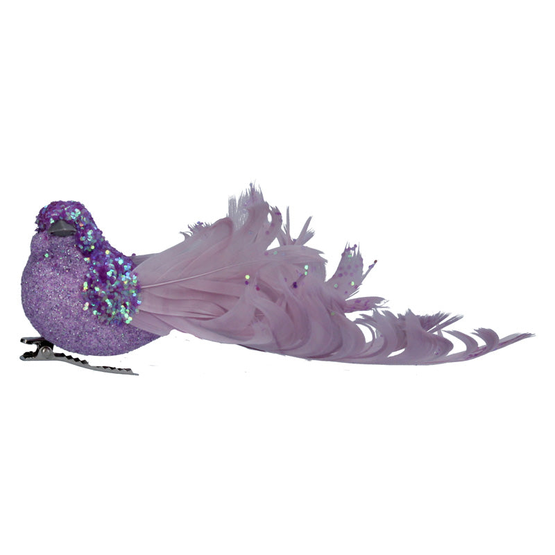 Gisela Graham Lilac Glitter & Feather Bird image 0