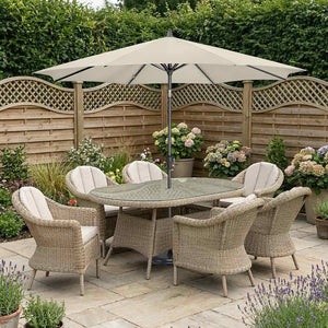 Orchard Life Bramley 6 Seat Outdoor Dining Set in Oatmeal Weave with Parasol image 0
