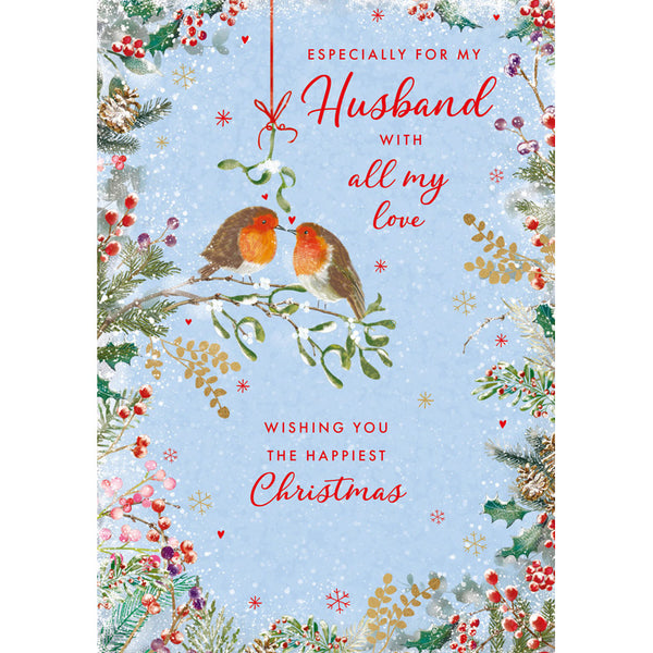 Nigel Quiney Robin & Mistletoe Husband Christmas Card image 0