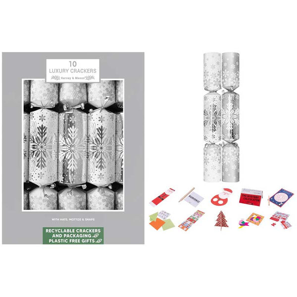 Harvey &amp; Mason 10 Luxury Silver Snowflake Crackers image 0