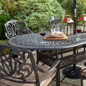 Hartman Amalfi 6 Seat Outdoor Dining Set in Bronze with Oval Table, 3m Parasol &amp; 15kg Base image 2