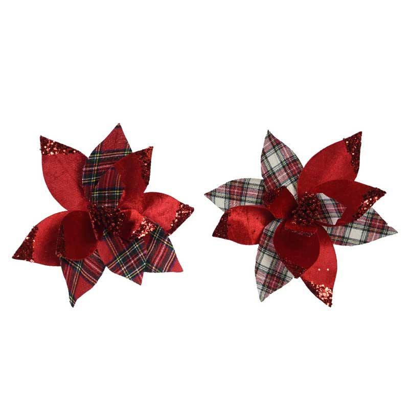 Everlands Red Tartan Poinsettia Clip (Assorted Designs) image 0