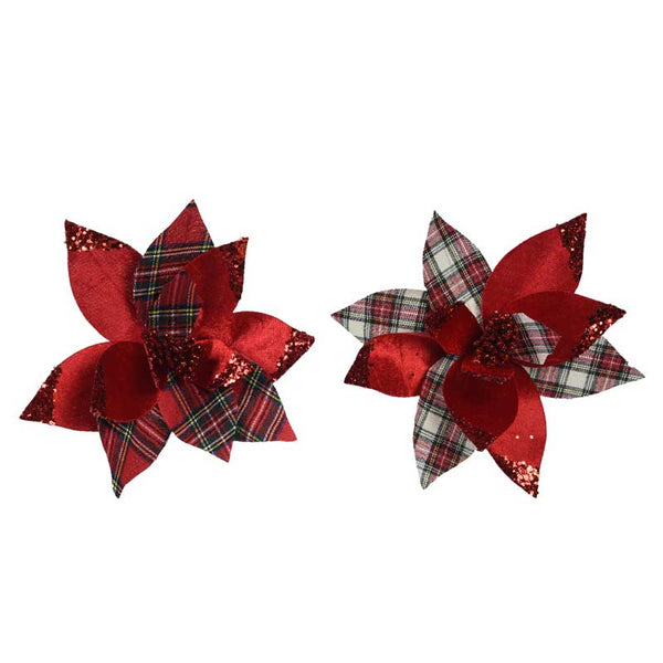 Everlands Red Tartan Poinsettia Clip (Assorted Designs) image 0