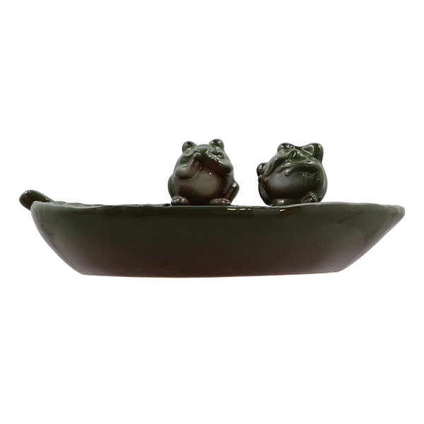 Fallen Fruits Ceramic Leaf Bird Bath with Frogs image 2