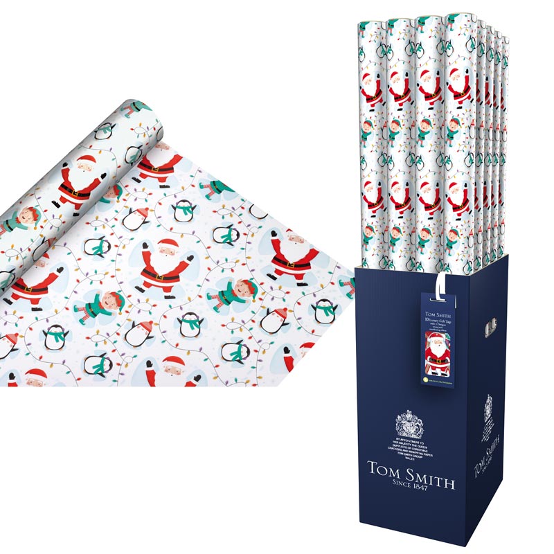 Tom Smith Santa & Friends Luxury Gift Wrap - White (8m) image 0