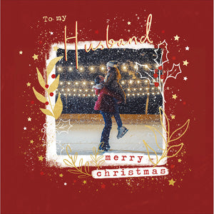 Woodmansterne Ice Skating Couple Husband Christmas Card image 0