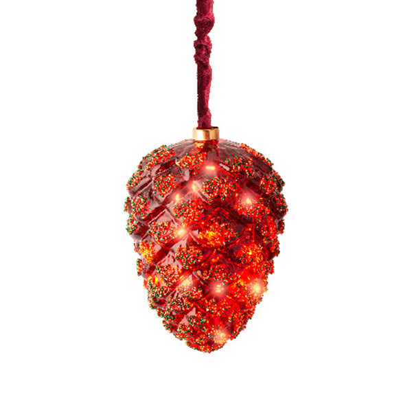 Lumineo Micro LED Hanging Red Pinecone image 0