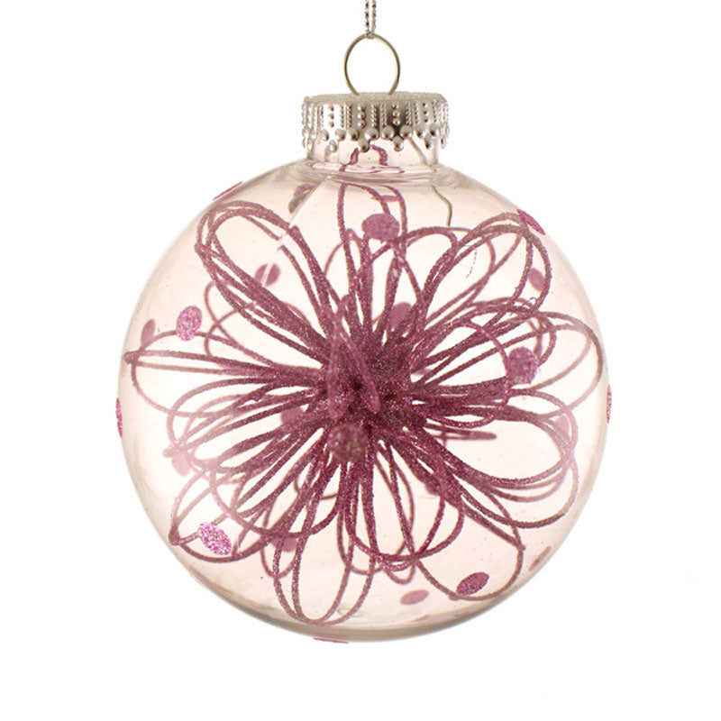 SageDecor Clear Bauble with Pink Glittered Flower Decor image 0