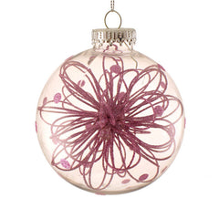 SageDecor Clear Bauble with Pink Glittered Flower Decor image 0