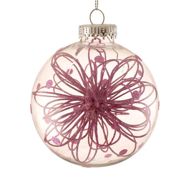 SageDecor Clear Bauble with Pink Glittered Flower Decor image 0