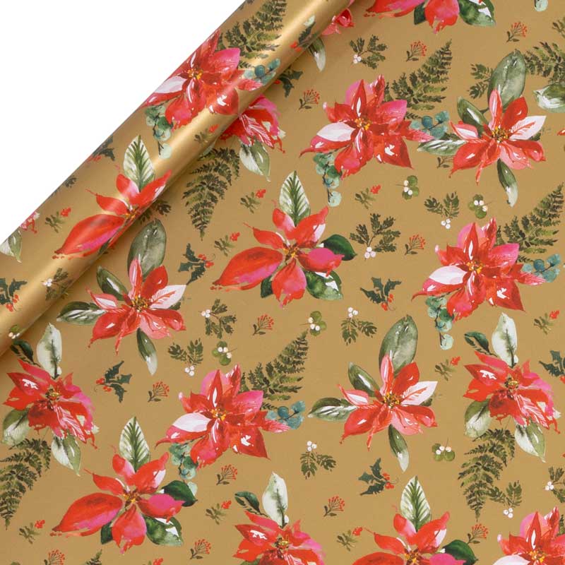 Glick Gold Perfect Poinsettia Gift Wrap (4m) image 0