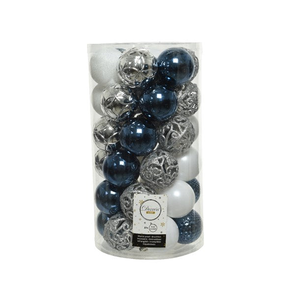 Decoris Shatterproof Baubles in Blue, Silver & White (Pack of 37) image 0