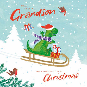 Woodmansterne Dinosaur On A Sledge Christmas Card image 0