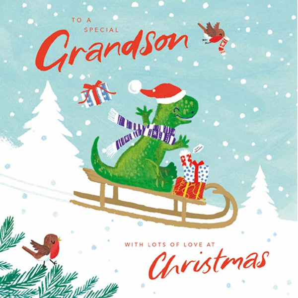 Woodmansterne Dinosaur On A Sledge Christmas Card image 0
