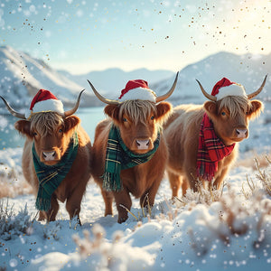 Darkroom Christmas Highland Cows Luxury Cards (Pack of 16)