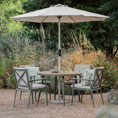 Bramblecrest RHS Wisley 4 Seat Round Dining Set in Sage with Parasol &amp; Base image 0