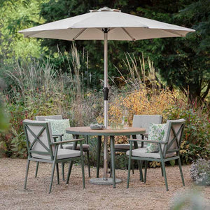 Bramblecrest RHS Wisley 4 Seat Round Dining Set in Sage with Parasol &amp; Base image 0