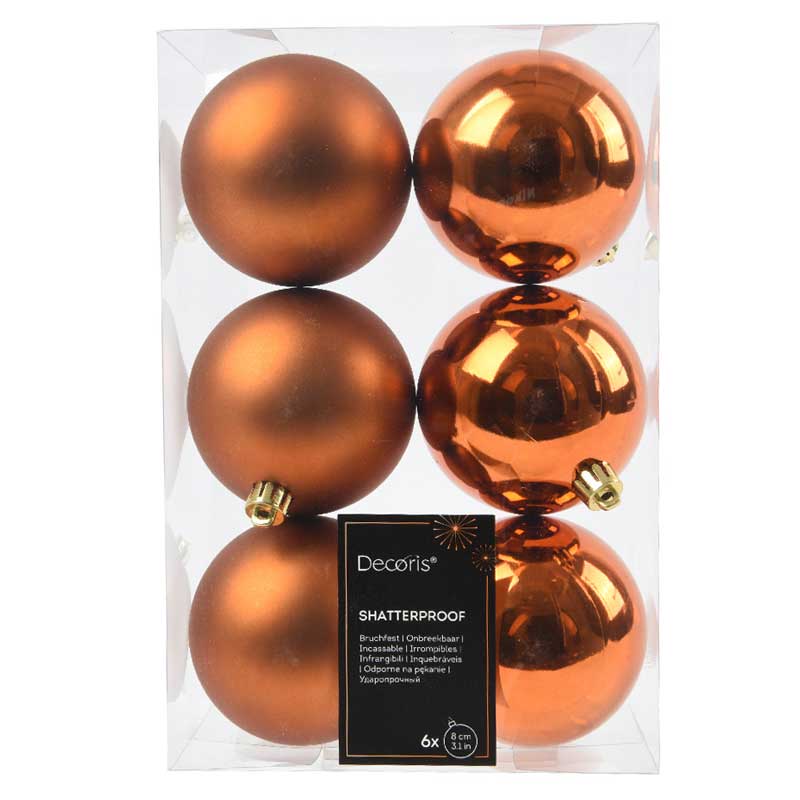 Decoris Shatterproof Baubles in Warm Cider (Pack of 6) image 0