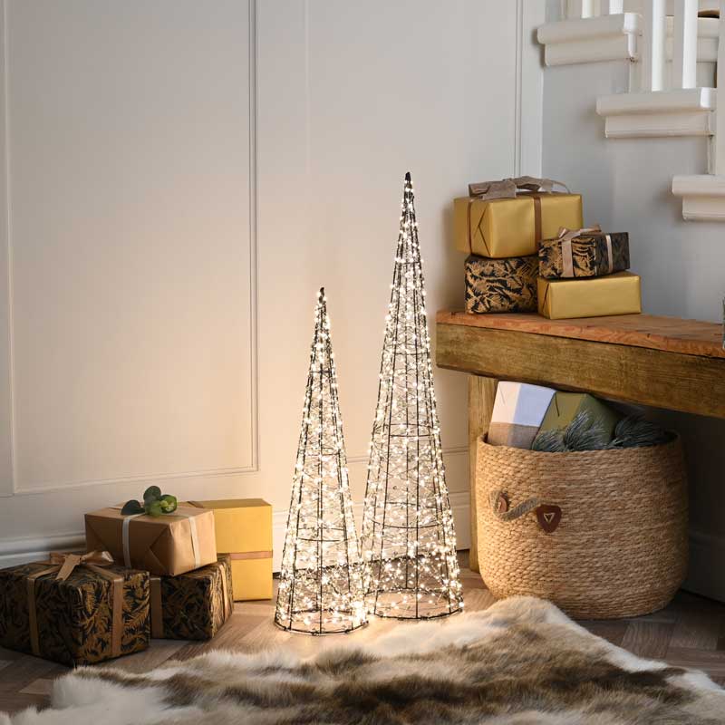 Festive Lit Black Shimmer Cone Trees (Set of 2) image 0