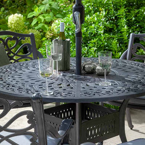 Hartman Capri 4 Seat Round Garden Dining Set in Antique Grey with Parasol &amp; Base image 2