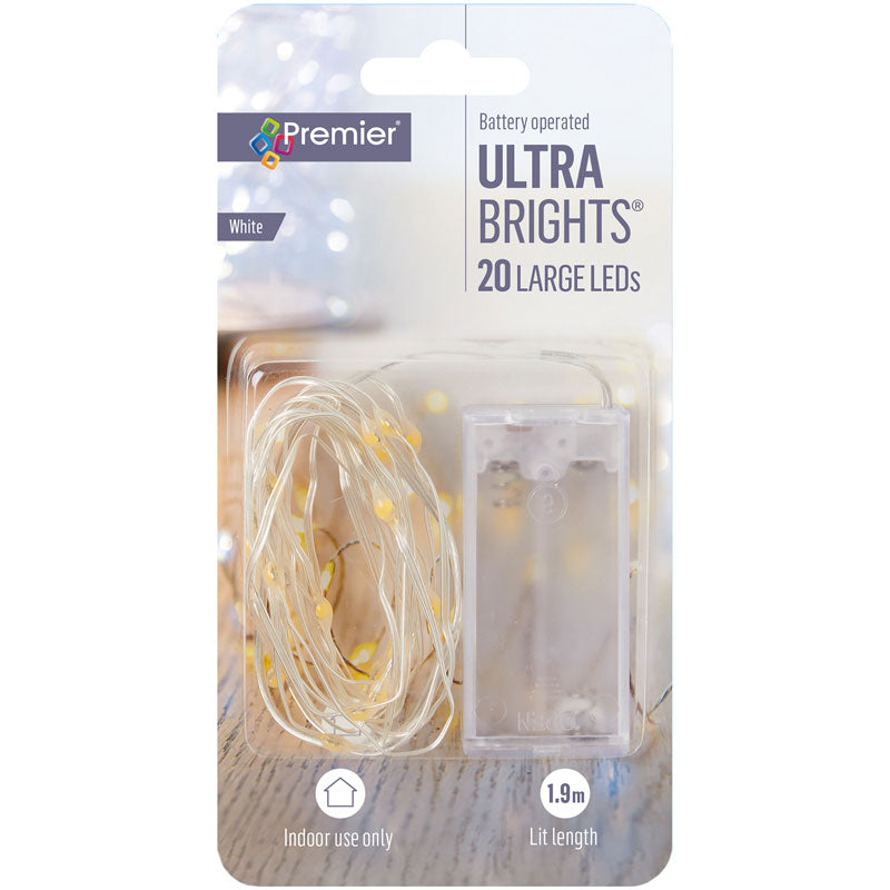 Premier 20 Battery Operated Large LED ULTRABRIGHTS with Timer - White image 0