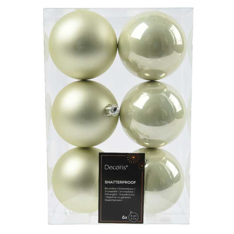 Decoris Shatterproof Baubles in White Mint (Pack of 6) image 0