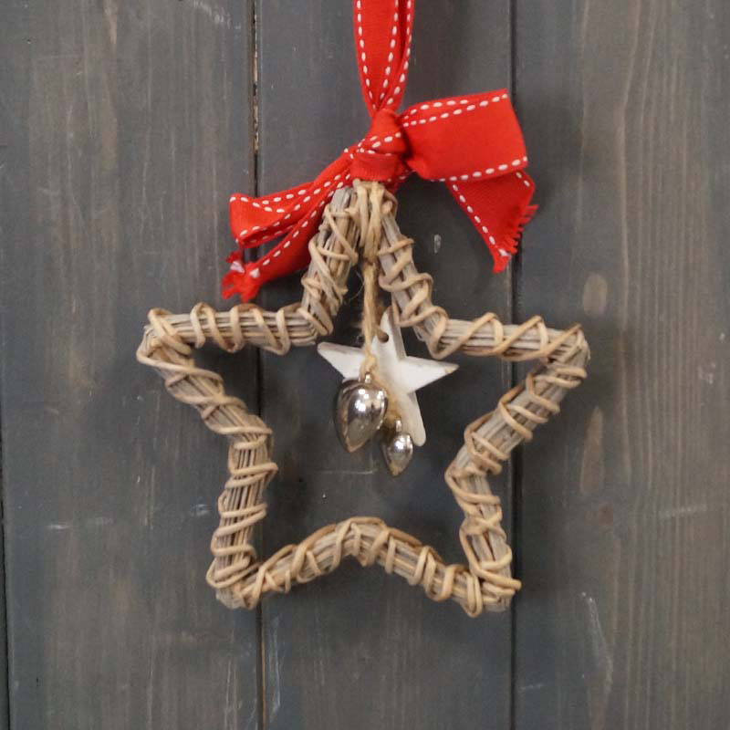 Satchville Small Hanging Wicker Star with Bow image 0