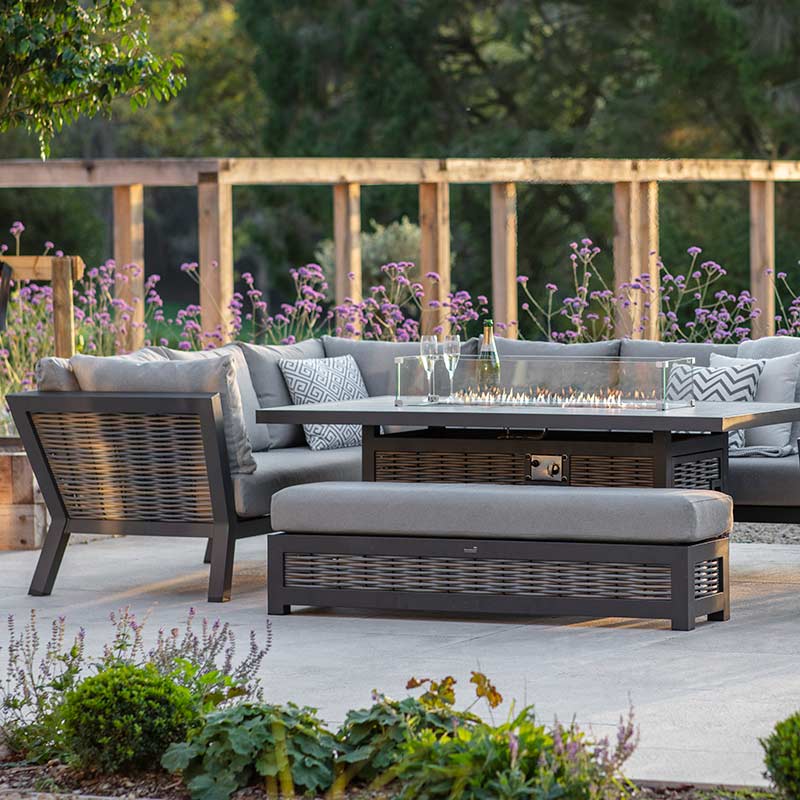 Bramblecrest Tuscan Modular Sofa Set with Rectangular Firepit Table & Bench image 0