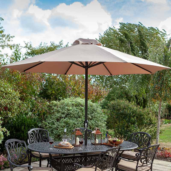 Hartman Amalfi 6 Seat Outdoor Dining Set in Bronze with Oval Table, 3m Parasol &amp; 15kg Base image 3