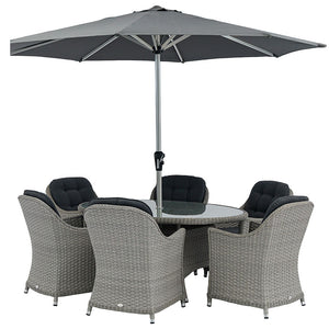 Bramblecrest Wentworth 6 Seat Garden Dining Set in Pewter Rattan with Elliptical Table, 3m Crank Parasol & 15kg Base image 3