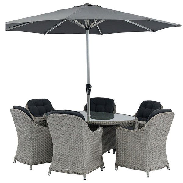 Bramblecrest Wentworth 6 Seat Garden Dining Set in Pewter Rattan with Elliptical Table, 3m Crank Parasol & 15kg Base image 3