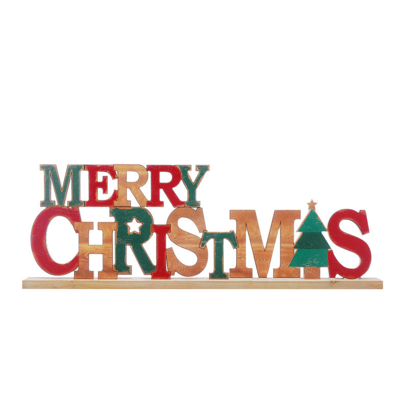 Festive Wooden Merry Christmas Tabletop Sign image 0