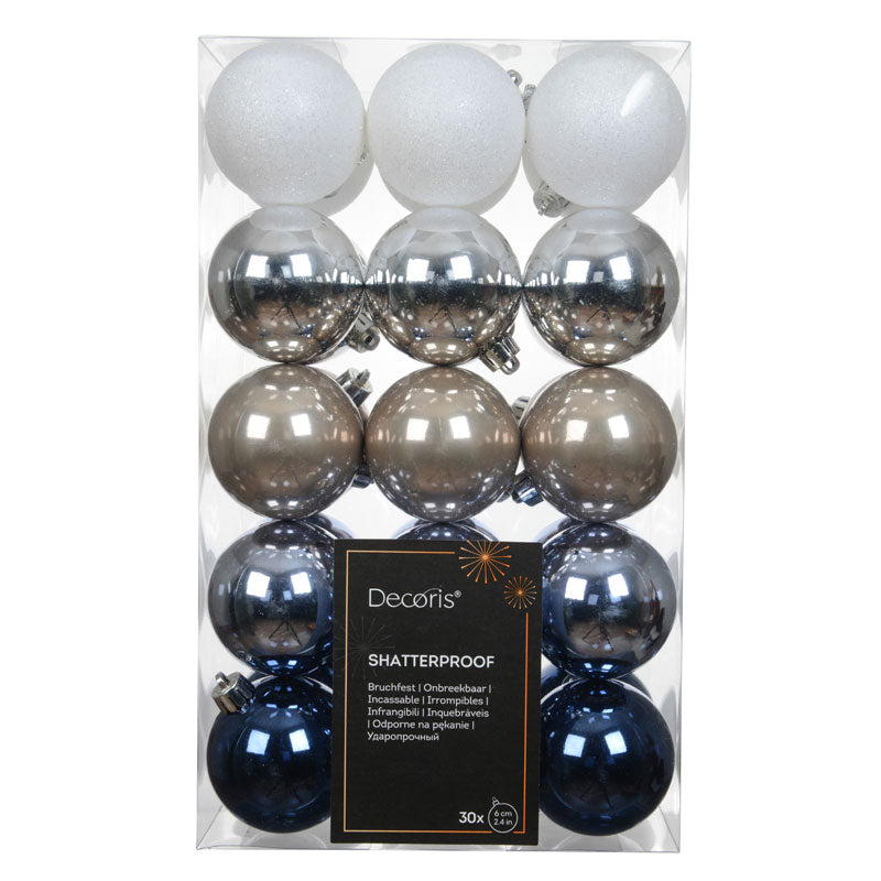 Decoris Arctic Frost Bauble Mix (Pack of 30)