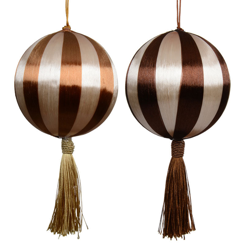 Decoris Silk Stripe Foam Bauble with Tassel in Brown (Assorted Designs)