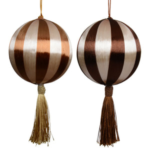 Decoris Silk Stripe Foam Bauble with Tassel in Brown (Assorted Designs)
