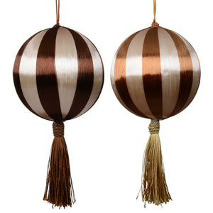 Decoris Silk Stripe Foam Bauble with Tassel in Brown (Assorted Designs)