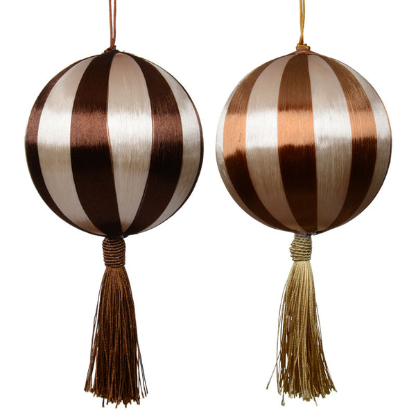 Decoris Silk Stripe Foam Bauble with Tassel in Brown (Assorted Designs)