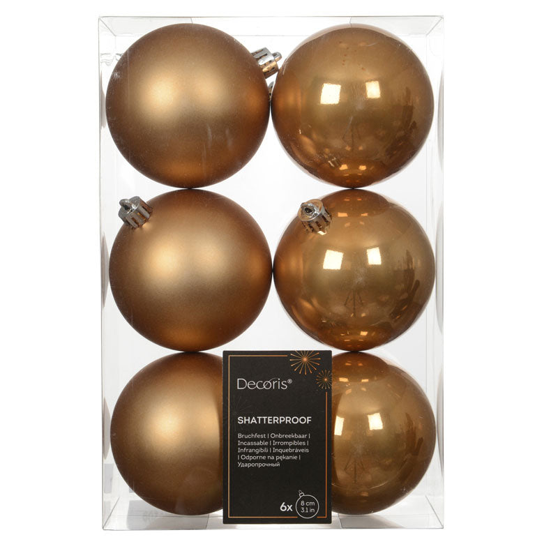 Decoris Shatterproof Baubles in Caramel Brown (Pack of 6)