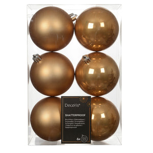 Decoris Shatterproof Baubles in Caramel Brown (Pack of 6)
