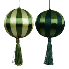 Decoris Silk Stripe Foam Bauble with Tassel in Green (Assorted Designs)