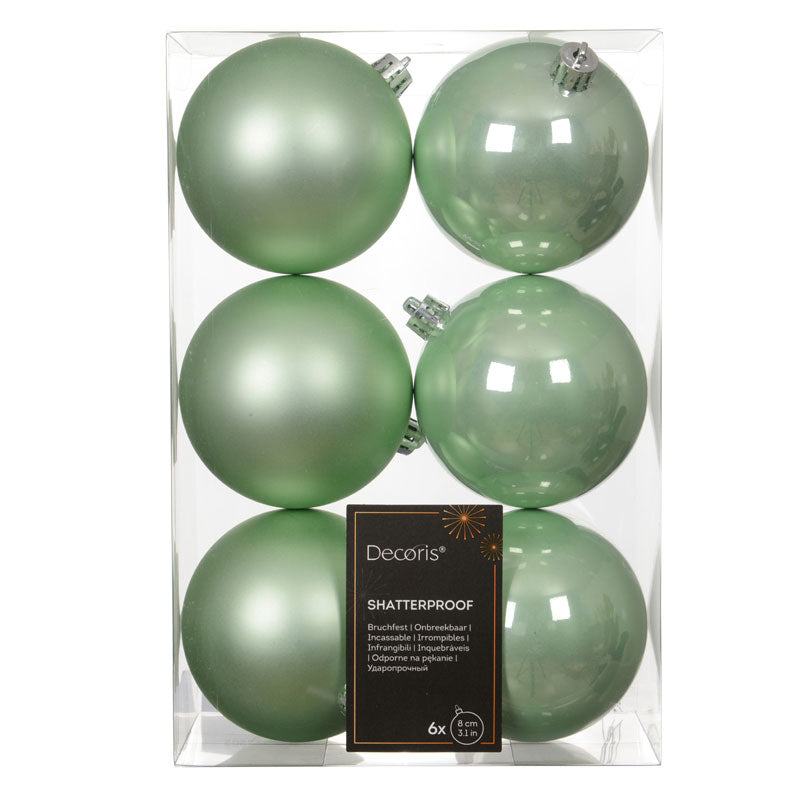 Decoris Shatterproof Baubles in Icing Mint (Pack of 6)