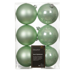 Decoris Shatterproof Baubles in Icing Mint (Pack of 6)