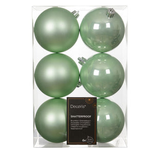 Decoris Shatterproof Baubles in Icing Mint (Pack of 6)